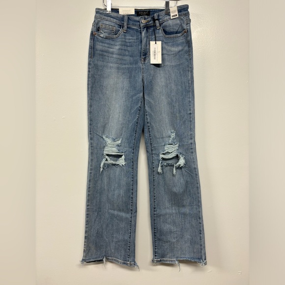 NWT Judy Blue High Rise Straight Leg Distressed Jeans Size 29 - Picture 1 of 5